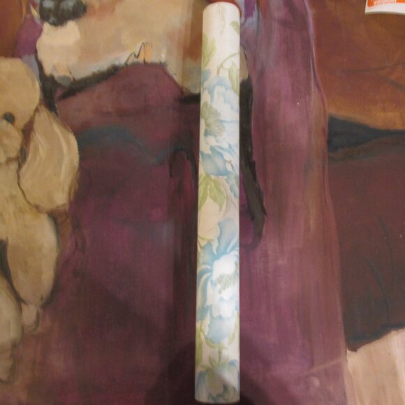 Vintage 1970s Blue Peony Motif Wallpaper - Picture 5 of 9